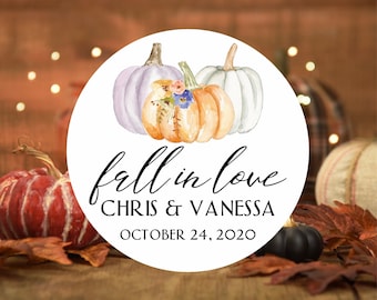 Fall in Love Stickers. Fall Wedding Stickers. Wedding Favor Labels. Fall Bridal Shower.