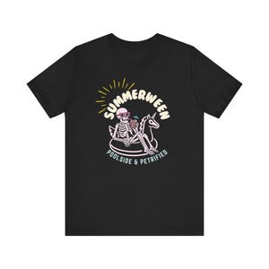 Summerween Skeleton Poolside Tee, Fun Summer T-Shirt, Unisex Party Shirt, Halloween in Summer, Unique Gift for Pool Lovers