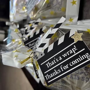 Etiquettes cadeaux pour soirée cinéma. Soirée cinéma. Thème hollywoodien. Soirée cinéma. Etiquettes cadeaux. Etiquettes de faveur.