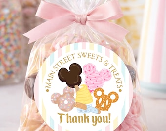 Candy Shop Favor Stickers, Main Street Treats, Goodie Bag Labels