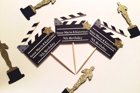 Personalized Movie Clapperboard Cupcake Toppers. Hollywood Party Decor. Movie  Night. Movie Theme. Hollywood Theme. 