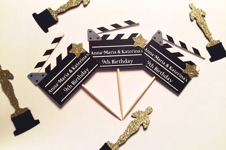 Personalized Movie Clapperboard Cupcake Toppers. Hollywood Party Decor. Movie Night. Movie Theme. Hollywood Theme. image 2