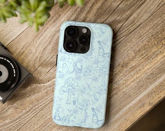 Coque de portable robuste ourson, motif toile bleue - Housse de protection pour téléphone portable pour fan d'ourson, joli cadeau pour les amoureux de Winnie l'ourson, personnalisable