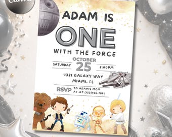 Editable Star Wars Inspired Birthday Invitation Template. Star Wars Digital Download. Canva Invitation Template.