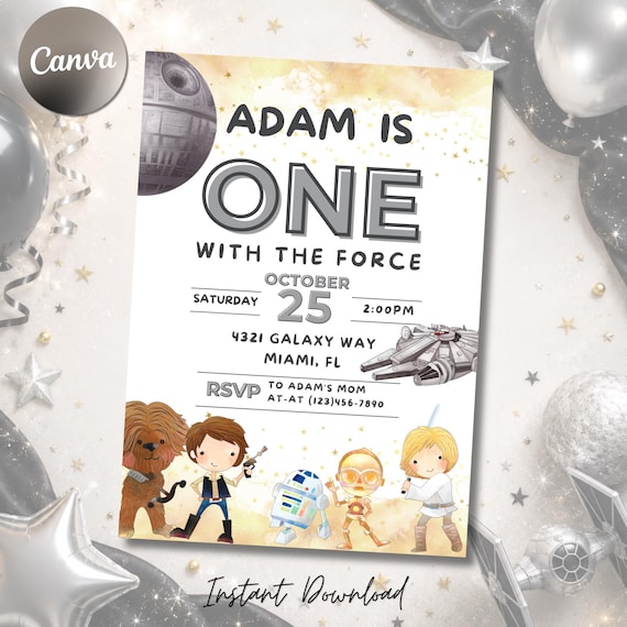 Editable Star Wars Inspired Birthday Invitation Template. Star Wars Digital Download. Canva Invitation Template.
