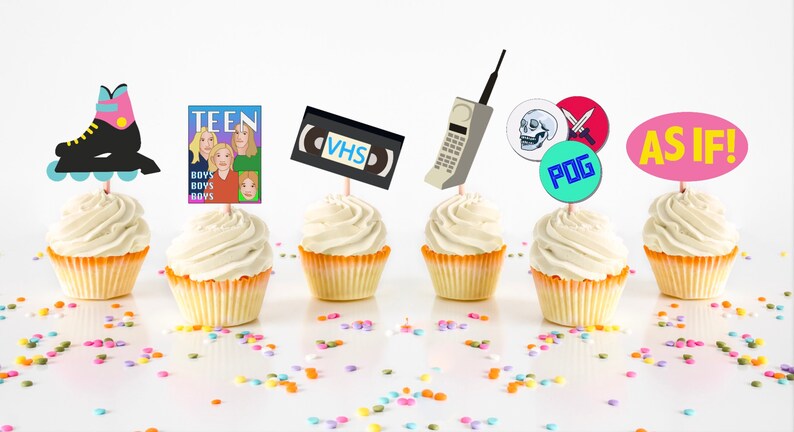 Set of 12 I Love the 90s. 90s Party Cupcake Toppers 1990s Decorations 90s Theme
