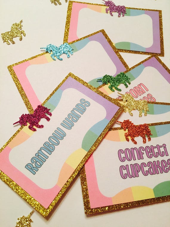 Rainbow Unicorn Party Food Labels Set of 6 Food Labels | Etsy