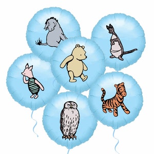 Classic Bear Balloon Stickers - Set of 6. Pooh Bear Theme Decorations. Pooh Bear Party Favors.