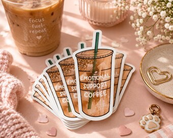 Emotional Support Coffee Sticker | Funny Coffee Vinyl Sticker | Waterproof Coffee Lover Sticker | Iced Coffee Laptop Water Bottle