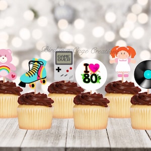 80s Party Cupcake Toppers - Set of 12. 80s Theme. 1980s Decorations. I Love the 80s.