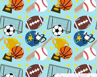 Patrón deportivo popular sin costuras, descarga PNG de 300 DPI, papel digital con diseño de niño adorable - Licencia incluida