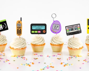 PERSONALIZED 90s Party Cupcake Toppers - Set of 12.