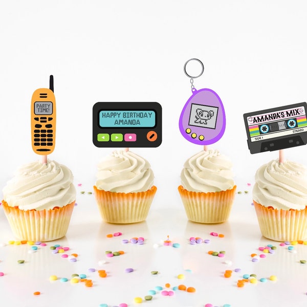 PERSONALIZED 90s Party Cupcake Toppers - Set of 12.