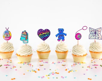 90s Girl Cupcake Toppers - Set of 12. 90s Theme.  1990s Decorations. I Love the 90s