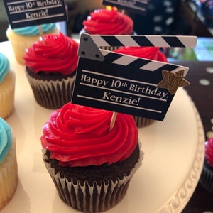 Personalized Movie Clapperboard Cupcake Toppers. Hollywood Party Decor. Movie Night. Movie Theme. Hollywood Theme. image 8