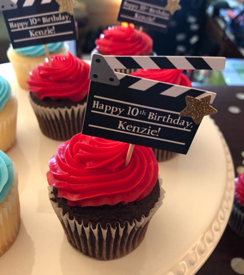 Personalized Movie Clapperboard Cupcake Toppers. Hollywood Party Decor. Movie Night. Movie Theme. Hollywood Theme. image 8