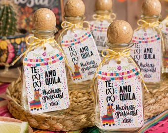 Tequila Favor Tags | Fiesta Party Favors. Tequila Labels. Mini Liquor Bottle Tags.