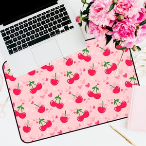 Cherry Love Desk Mat, Cherry Themed Office Decor, Cute Desk Accessories, Gift for Her, Cherry Print Desk Pad