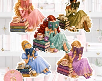 Reading Princess Sticker, Book Lover Sticker, Cute Bookish Girl Sticker, Fairy Tale Reader, Kindle Sticker, Laptop Decal Gift