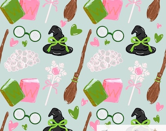 Wicked Witch Seamless Pattern 300 DPI PNG Download Cute Pink and Green Digital Paper - License Included