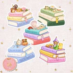 Princess Book Stack Sticker | Cozy Fairytale Vinyl Decal (Waterproof)