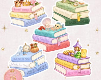 Princess Book Stack Sticker | Cozy Fairytale Vinyl Decal (Waterproof)