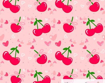 Valentines Coquette Cherry Seamless Pattern – Pink Digital Paper (PNG Download)