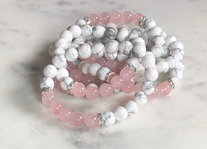 Genuine Howlite and Rose Quartz Bracelet Howlite Stackable Etsy