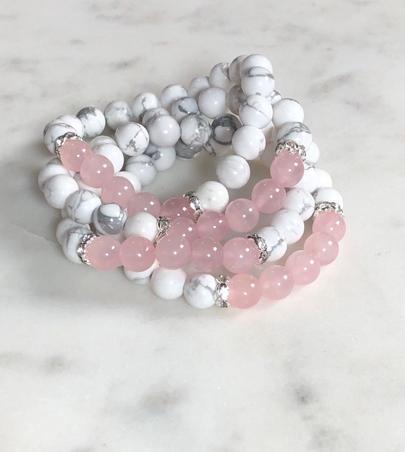 Genuine Howlite and Rose Quartz Bracelet Howlite Stackable Etsy