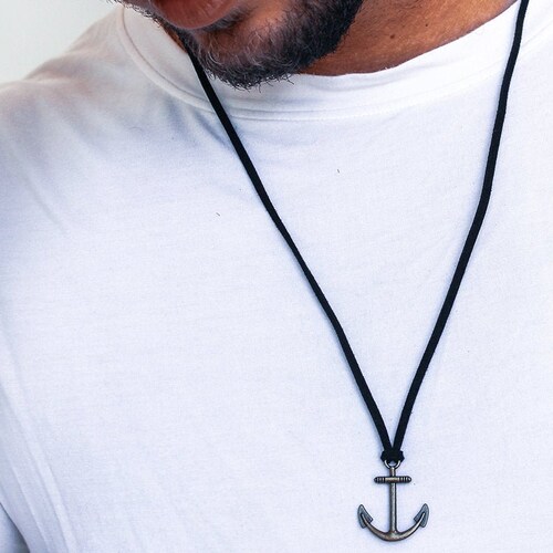 Anchor Necklace for Men Men's Anchor Necklace With Black Etsy Israel