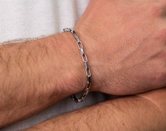 Bracelet de chaîne de trombone en argent pour hommes, bracelet pour hommes, bijoux pour hommes, bijoux pour hommes, bracelets de chaîne à maillons, chaîne de trombones, cadeau pour lui