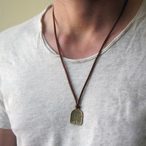 Mens Bronze Tree of Life Brown Suede Necklace Mens Faux Suede