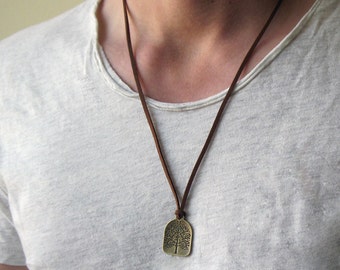 Hommes Bronze Arbre De Vie Collier , Collier En Cuir Pour Homme , Pendentif Homme Arbre De Vie