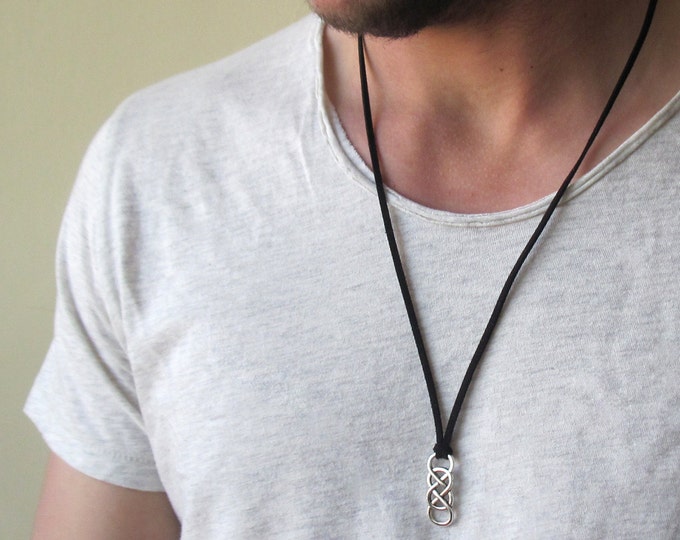 Mens Infinity Necklace Mens Leather Necklace Men Double Etsy