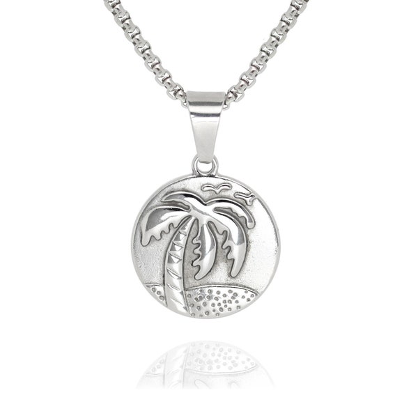 Palm Tree Beach Pendant Necklace (Silver-Plated)