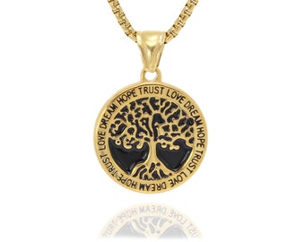 Men Gold Tree Of Life Stainless Steel Pendant Necklace, Tree Pendant, Men's Gold Chain Necklace, gift for him.