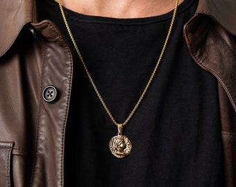 Men's Stainless Steel Gold Coin Necklace, Mens Necklace, Men's Necklaces, Coin Necklace, Boyfriend Necklace, Gift for Him