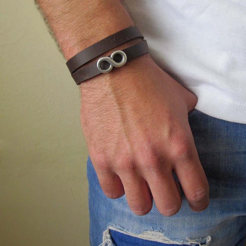 Man Silver Infinity Bracelet Friendship Bracelet Mens Leather Bracelet Mens Infinity Wrap Bracelet Charm Bracelet