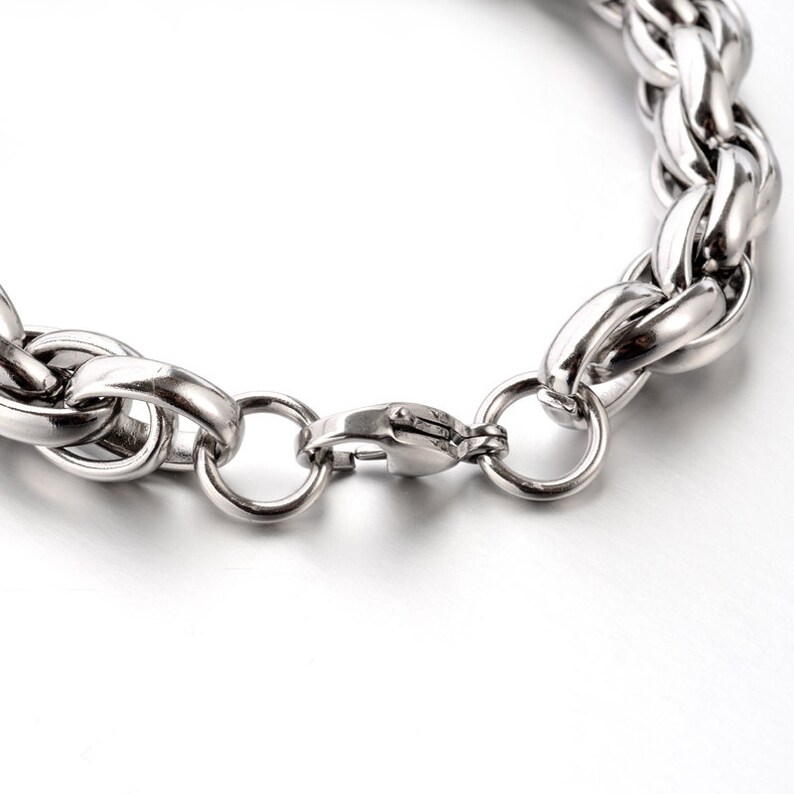 Mens Silver Stainless Steel Rope Chain Bracelet Thick & Etsy