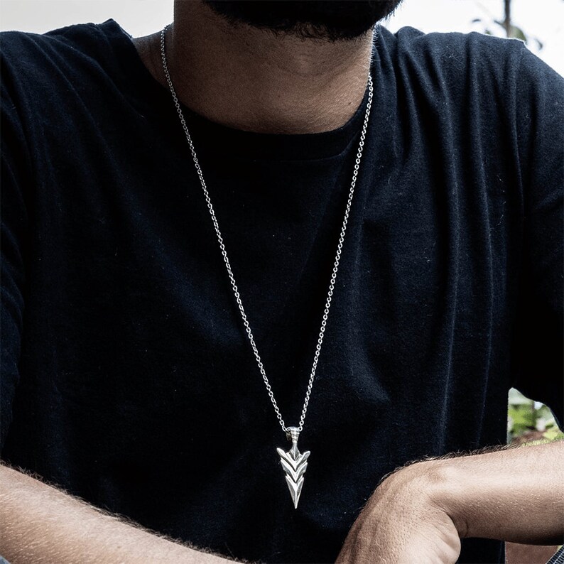 Mens Silver Arrowhead Pendant Necklace 2426 Inch Etsy
