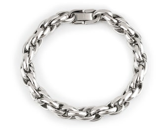 Pulsera de cadena de cuerda de acero inoxidable de plata para hombre, pulsera de plata gruesa y pesada, pulsera de plata para hombre, pulsera de cadena para hombre, joyería para hombre,