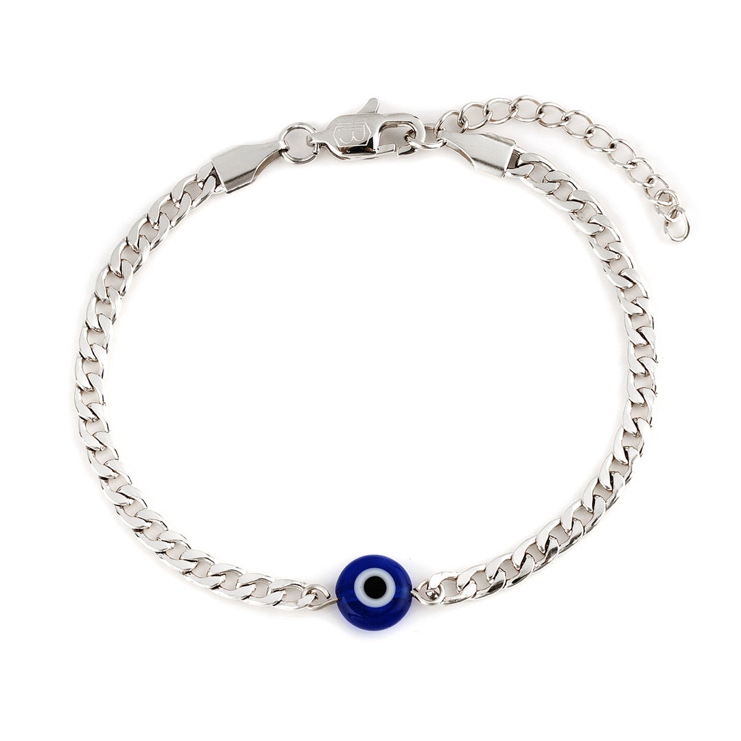 Handmade Evil Eye Bracelet for Men, Stainless Steel Chain, Adjustable