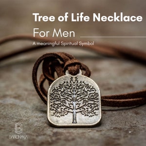 Mens Bronze Tree of Life Brown Suede Necklace , Mens Faux Suede Vegan Necklace , Men Tree Pendant , Mens Gift , Mens Necklace , Tree Jewelry image 2