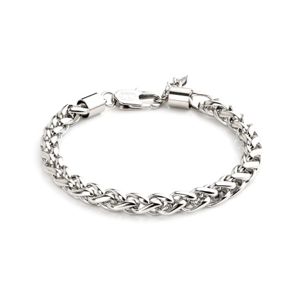 Mens Stainless Steel Rope Chain Bracelet , Silver-Plated, Thick Silver Bracelet , Mens Silver Bracelet , Mens Chain Bracelet , Mens Jewelry,