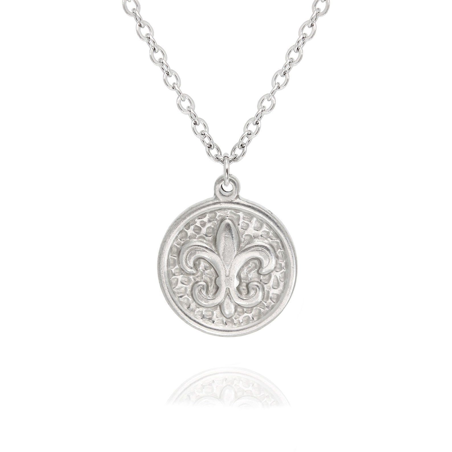Mens Stainless Steel Fleurdelis Round Necklace Mens Silver Etsy