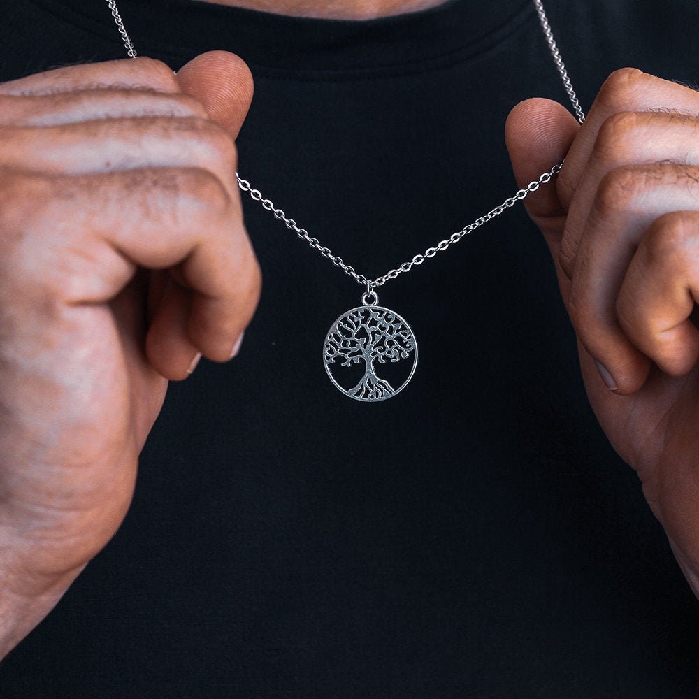 Mens Silver Tree Necklace 2426 Inch 