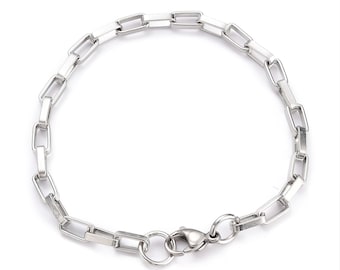 Pulsera de cadena de clip de plata para hombre, pulsera para hombre, joyería para hombre, joyería para hombres, pulseras de cadena de eslabones, cadena de clip, regalo para él