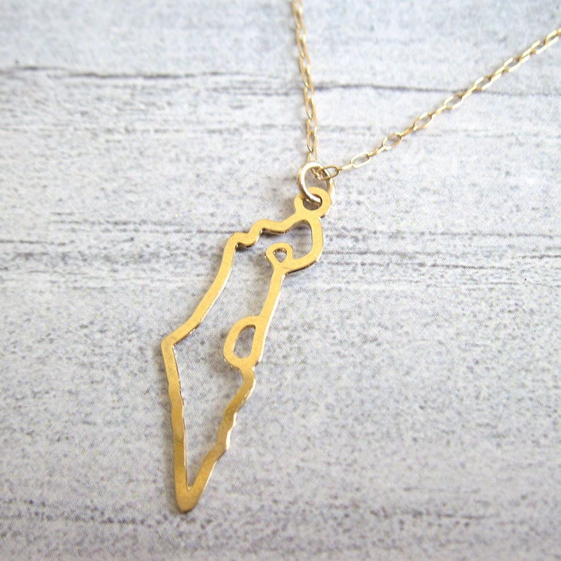 Gold Israel Map Necklace Judaica Necklace Israel Necklace Holy Land Necklace Love Israel Pendant Map Necklace Israel Jewelry