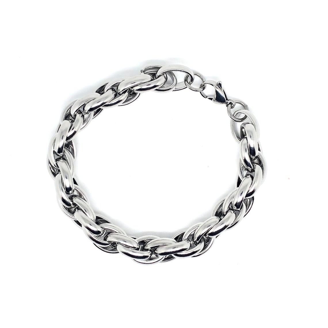 Mens Silver Stainless Steel Rope Chain Bracelet Thick & Etsy