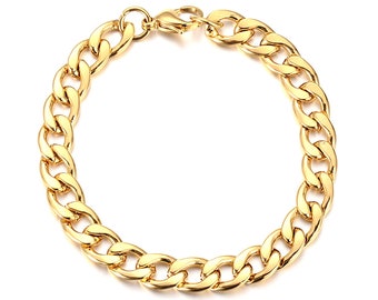 Bracelet en or pour hommes , Bracelet pour hommes, Bracelet de chaîne en or pour hommes, Bracelet en acier inoxydable , Bracelet à maillons cubains, Bracelet cubain en or,